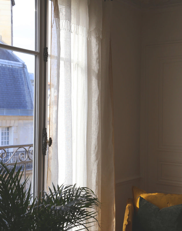 Rideau voilage Hava en lin à bordures Curcuma