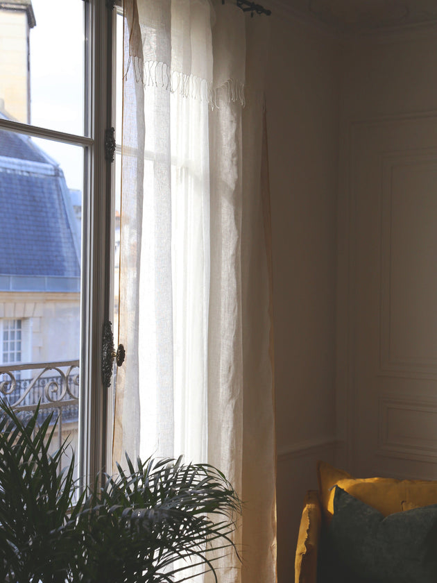 Rideau voilage Hava en lin à bordures Curcuma