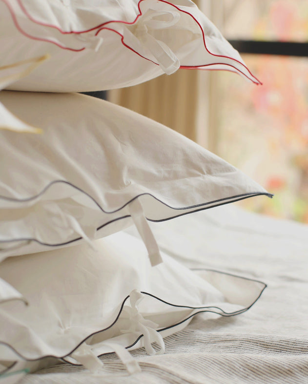 Set de 2 taies d'oreiller blanches Bora en percale de coton biologique 