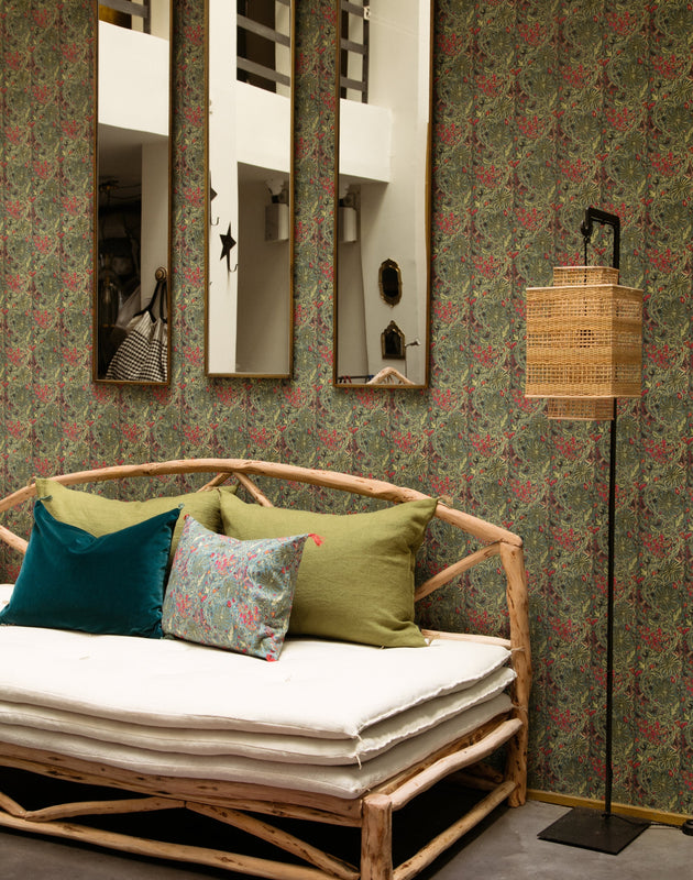 Housse de coussin turquoise imprimé