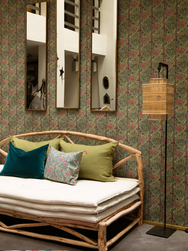 Housse de coussin turquoise imprimé