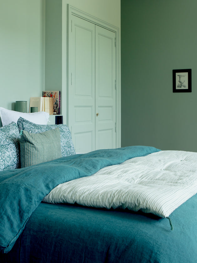 courtepointe bleue bout de lit en coton Meli