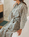 Kimono en coton imprimé au bloc à la main vert motif floral