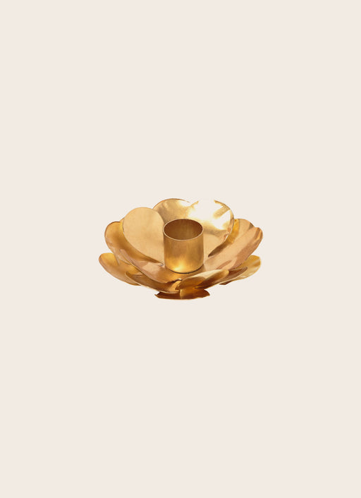 Petit bougeoir en forme de fleur dorée en métal pour chandelles