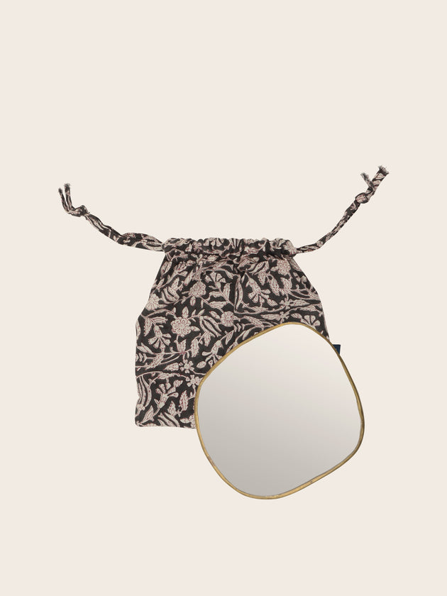 collection mini miroir Ame en laiton serti main et son pochon de transport