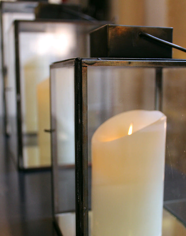 Lanterne en verre et acier noir Aladin