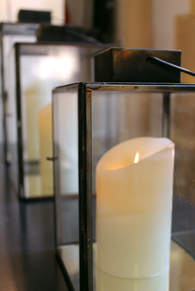 Lanterne en verre et acier noir Aladin