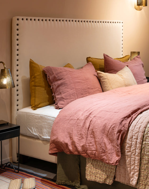 Drap housse Selena en lin lavé rose 