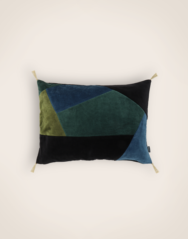 Housse de coussin en velours lavé Orion en patchwork.
