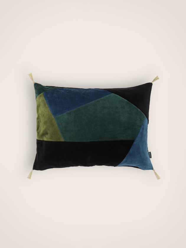 Housse de coussin en velours lavé Orion en patchwork.