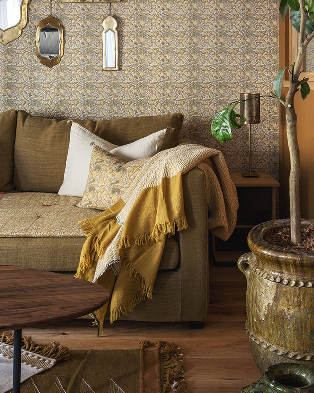 Plaid tissé à la main en laine et coton curcuma - Caravane