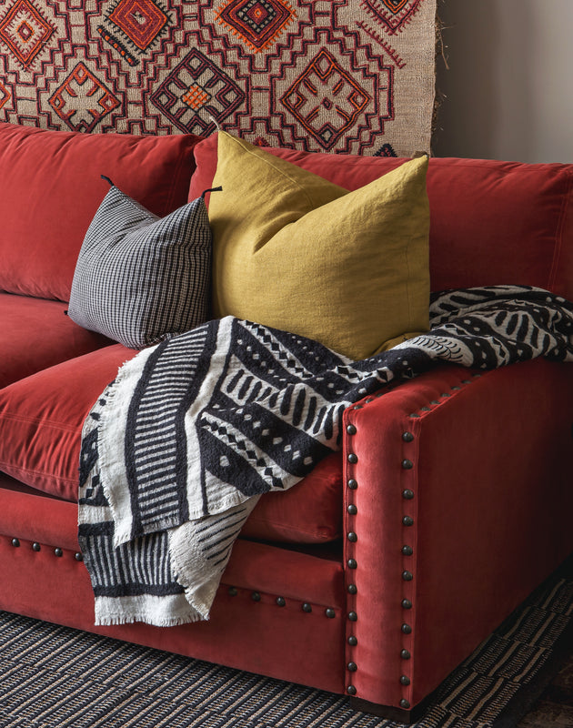 plaid noir et blanc à motifs pour canapé en laine, coton et lin