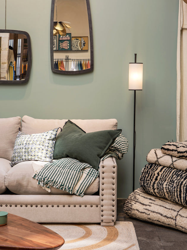 Abat-jour de lampadaire pour salon en papier blanc et liseré noir