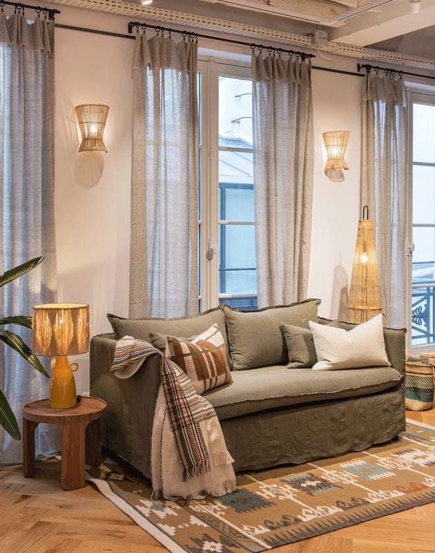 Rideaux Arys en khadi de coton biologique de couleur Havane 