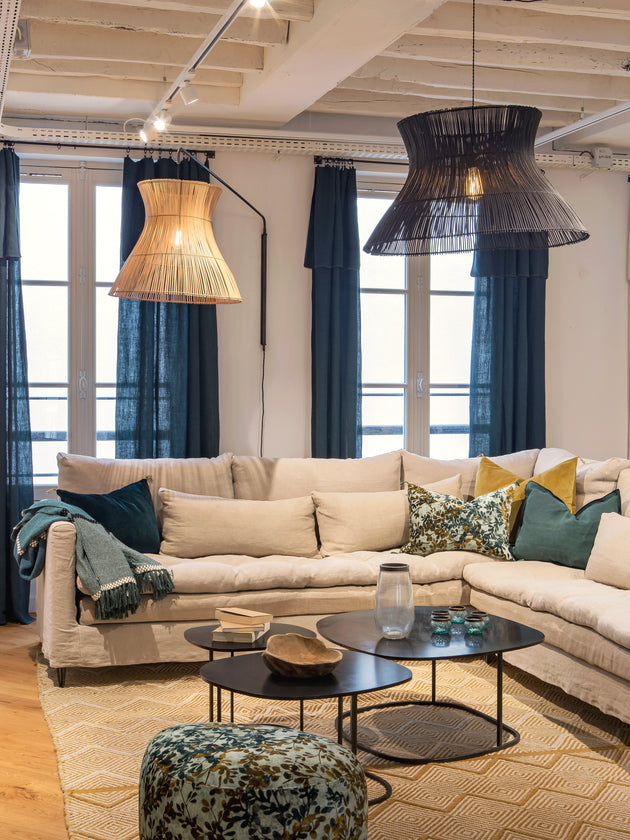 Rideau en lin bleu élégant Lana