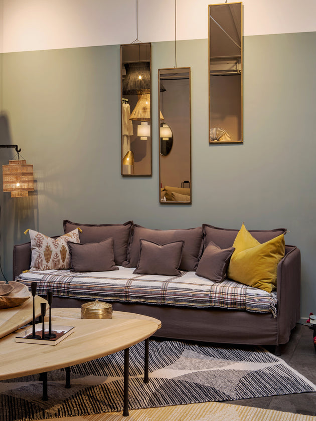 Trois grands miroirs en acier brossé Dristi