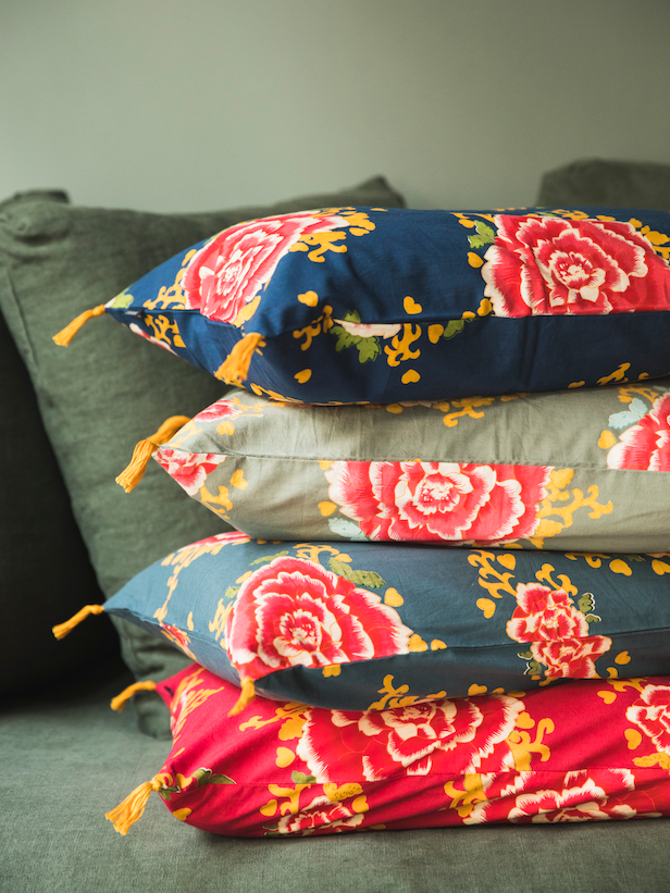 Housse de coussin aux motifs floraux en coton imprimé