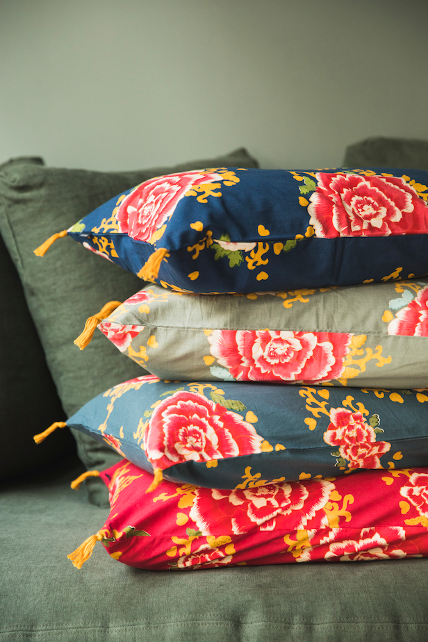 Housse de coussin aux motifs floraux en coton imprimé
