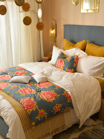 Courtepointe pour bout de lit en coton à fleurs Liao