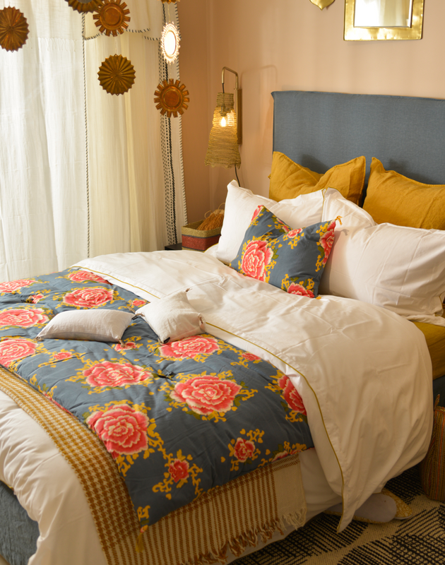 Courtepointe pour bout de lit en coton à fleurs Liao