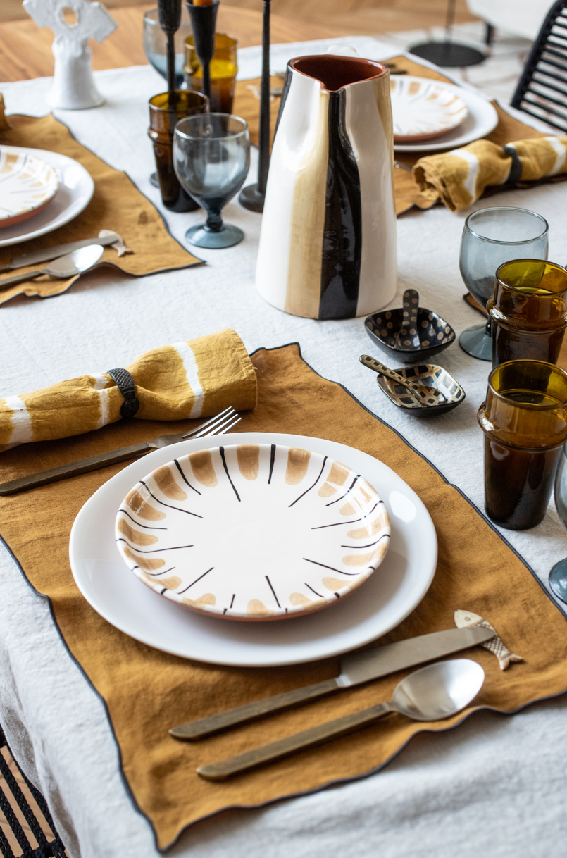 set de table rectangulaire jaune curcuma en lin lavé été 