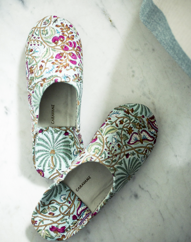 Chaussons Téthys en coton imprimé motif papillo vert