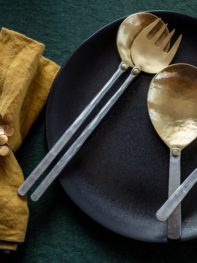 Couverts en laiton et aluminium argentés et dorés