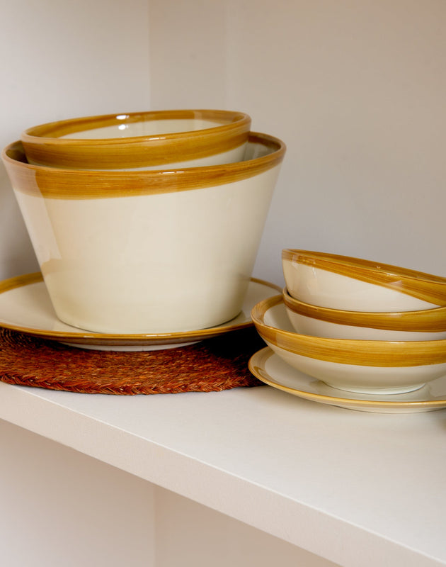 Grand saladier en faïence émaillée Ecume peint à la main