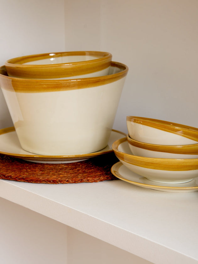 Grand saladier en faïence émaillée Ecume peint à la main