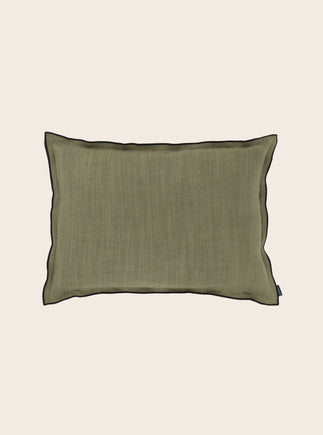 Housse de coussin en lin Gareth couleur Pesto et bourdon noir