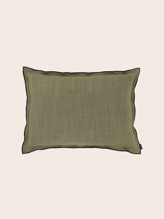 Housse de coussin en lin Gareth couleur Pesto et bourdon noir