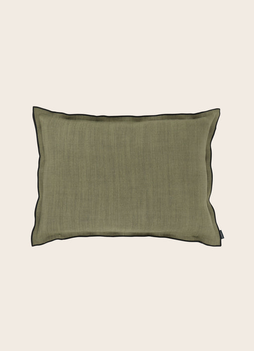 Housse de coussin en lin Gareth couleur Pesto et bourdon noir