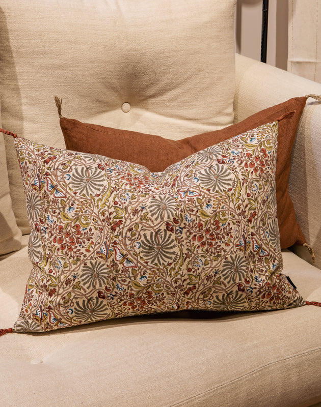 Grande housse de coussin en coton imprimée Papilio Ecru