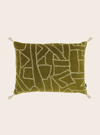 Housse de coussin Jody en velours de coton et aux motifs géométriques couleur Citrine