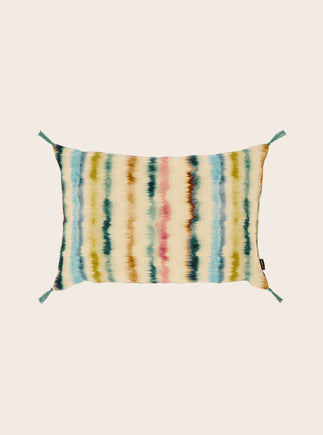 Housse de coussin rectangulaire à pompons Flusso en lin et jute