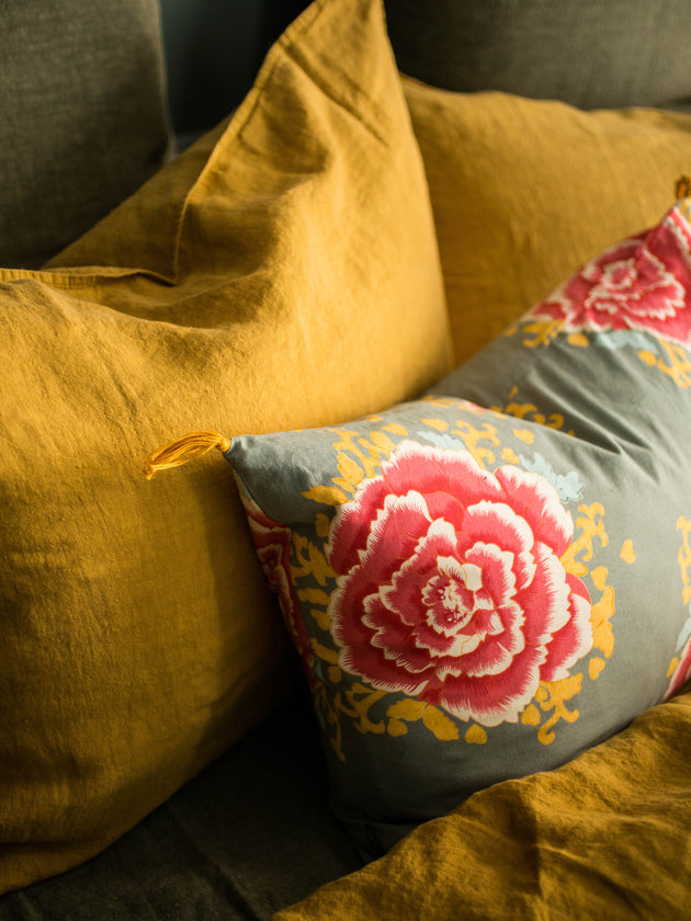 Housse de coussin en coton motif floraux