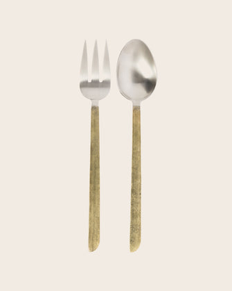 Couverts de service fourchette et cuillère avec manche doré