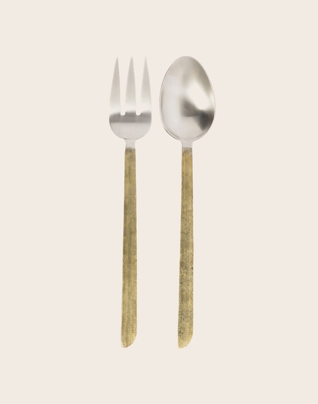 Couverts de service fourchette et cuillère avec manche doré