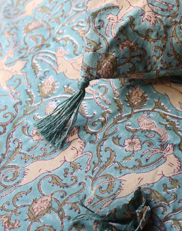 Linge de lit à imprimés bestiaires verts