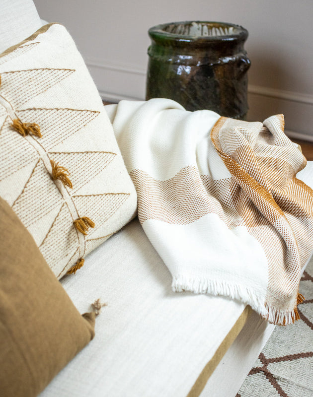 Plaid beige en laine haute gamme fabriqué à la main