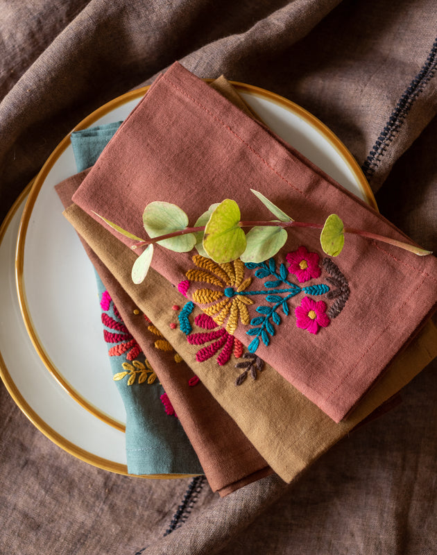 Set de 4 serviettes brodées Rosaly