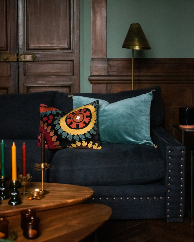 Housse de coussin Velours lavé coloris lac