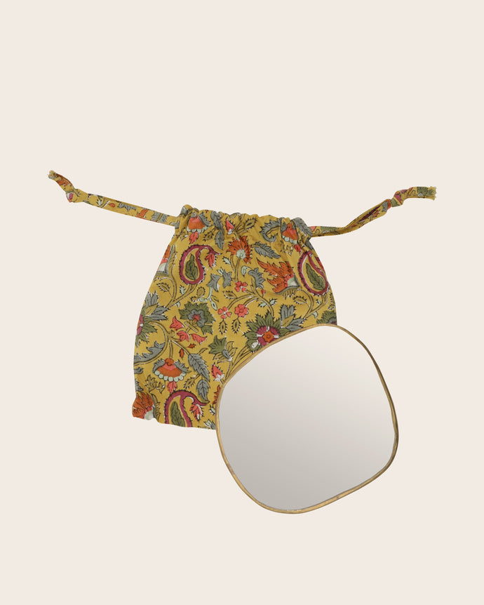 ensemble mini miroir Ame en laiton doré serti main