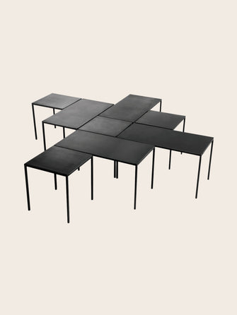 Ensembles de tables basses rectangulaires en acier noir avec plateau carré ou rectangulaire