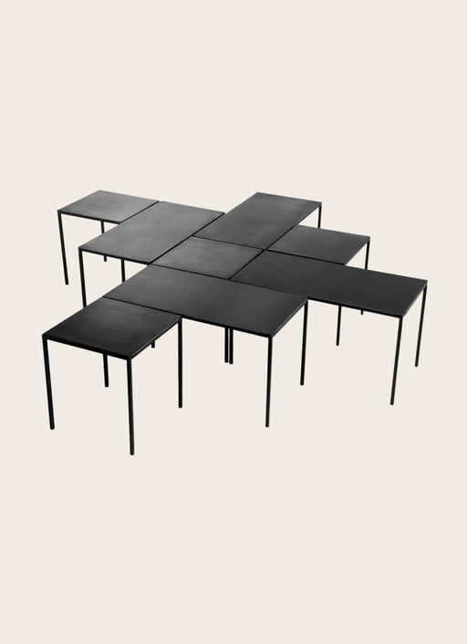Ensembles de tables basses rectangulaires en acier noir avec plateau carré ou rectangulaire