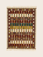 Grand Tapis Tihya en laine à motifs marron, ivoire et terracotta avec des franges aux deux extrémités