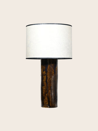 Pied de lampe à poser en Céramique Gaia créé en collaboration avec Grès Editions et son abat-jour en papier Leo