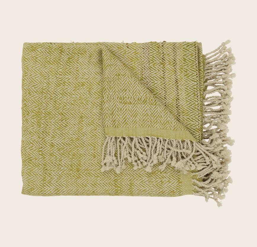 Plaid Tasar à motif chevron en coton et soie de bananier