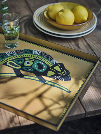 Plateau Kaleo en métal peint à la main à motif Caméléon