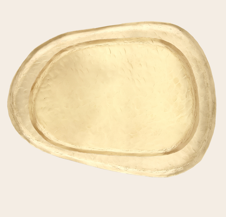 Elegant plateau décoratif en laiton doré Ema